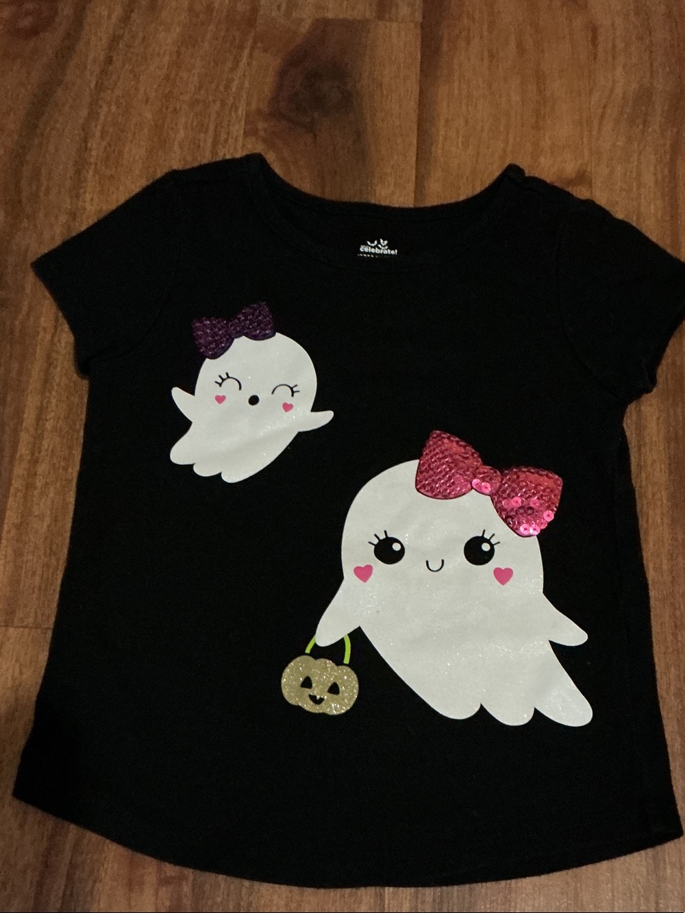 Celebrate Halloween Ghost Tee with Pink & Purple Sequin Bows black sz 3  girls